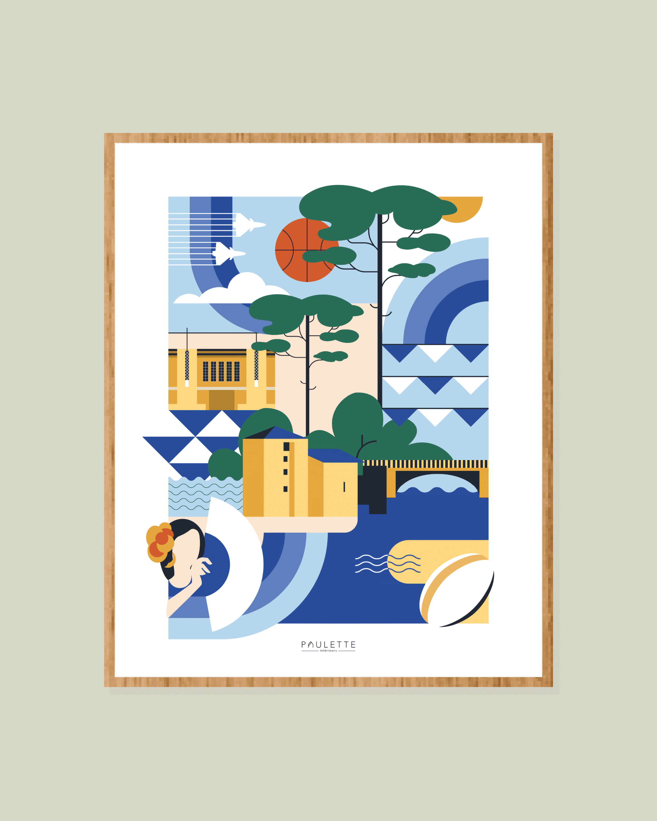 Affiche Mont-de-Marsan moderne aux couleurs de la ville avec ses éléments emblématiques.