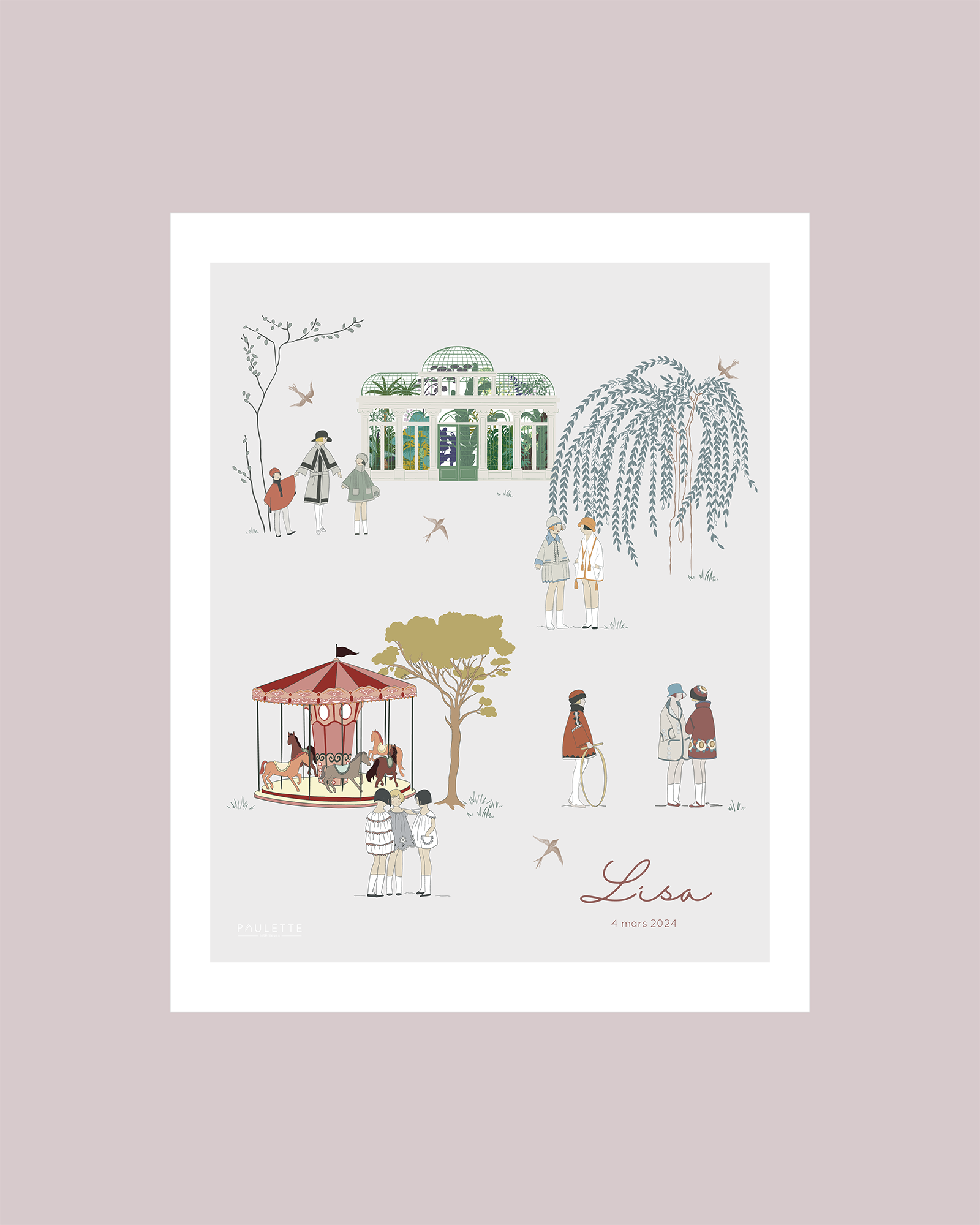 Affiche Beaumont personnalisable dans un style rétro idéal pour un cadeau de naissance ou pour un anniversaire d'une petite fille.