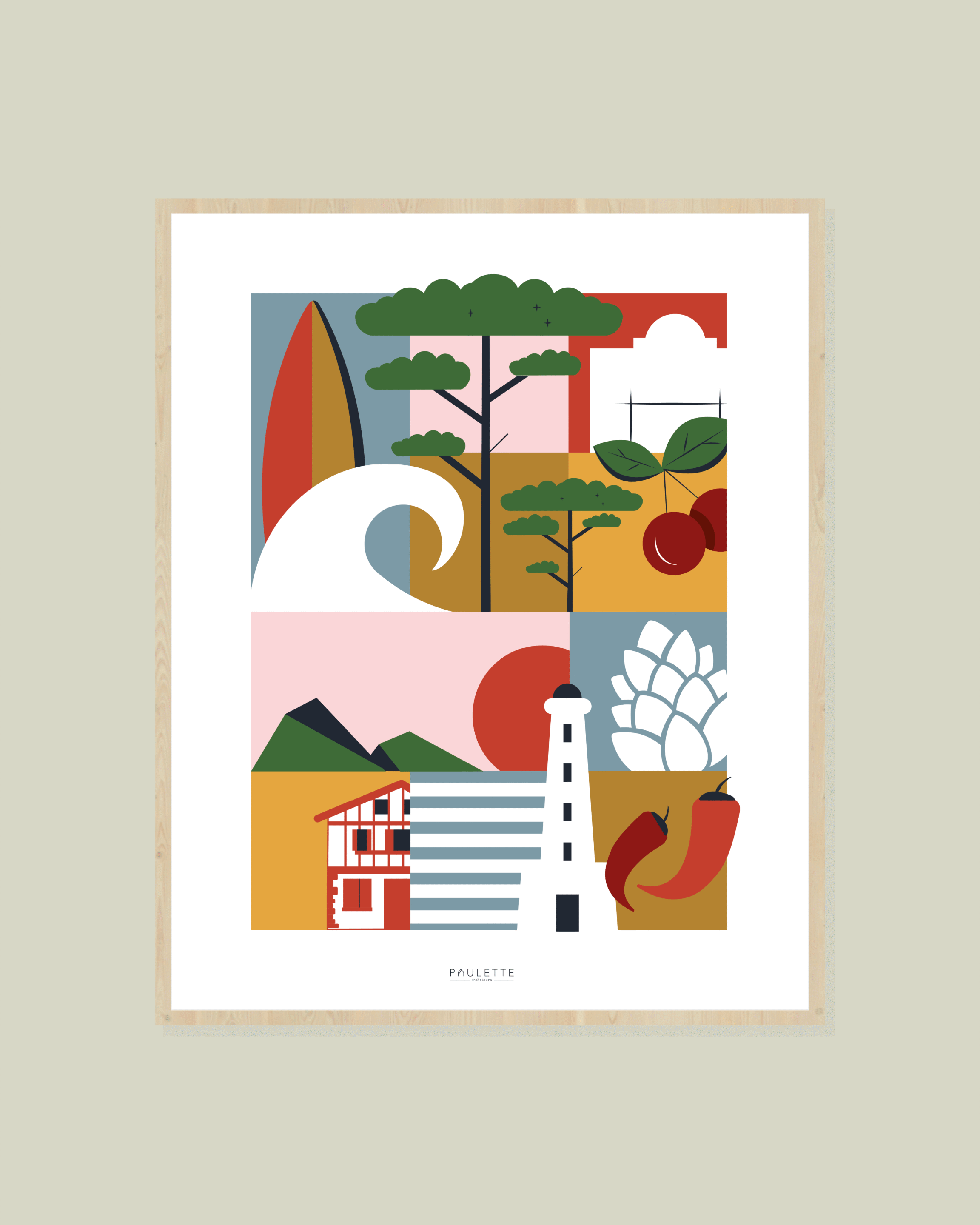 Affiche Biarritz personnalisable colorée et graphique dessinée et fabriquée dans les Landes.