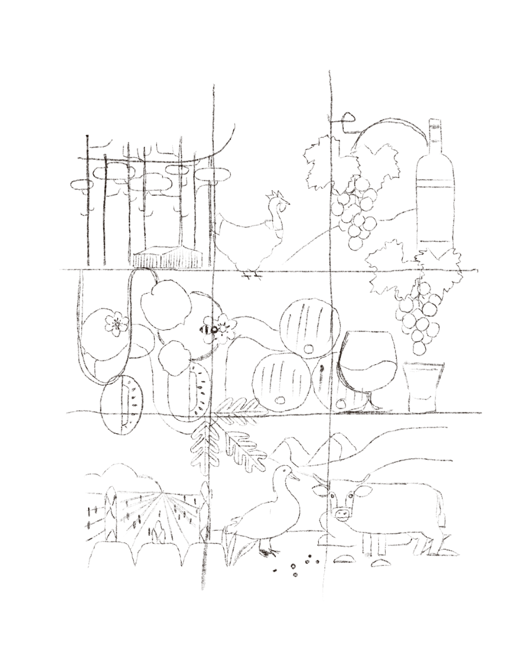 Croquis de la composition finale de l'affiche sur le territoire des Landes.