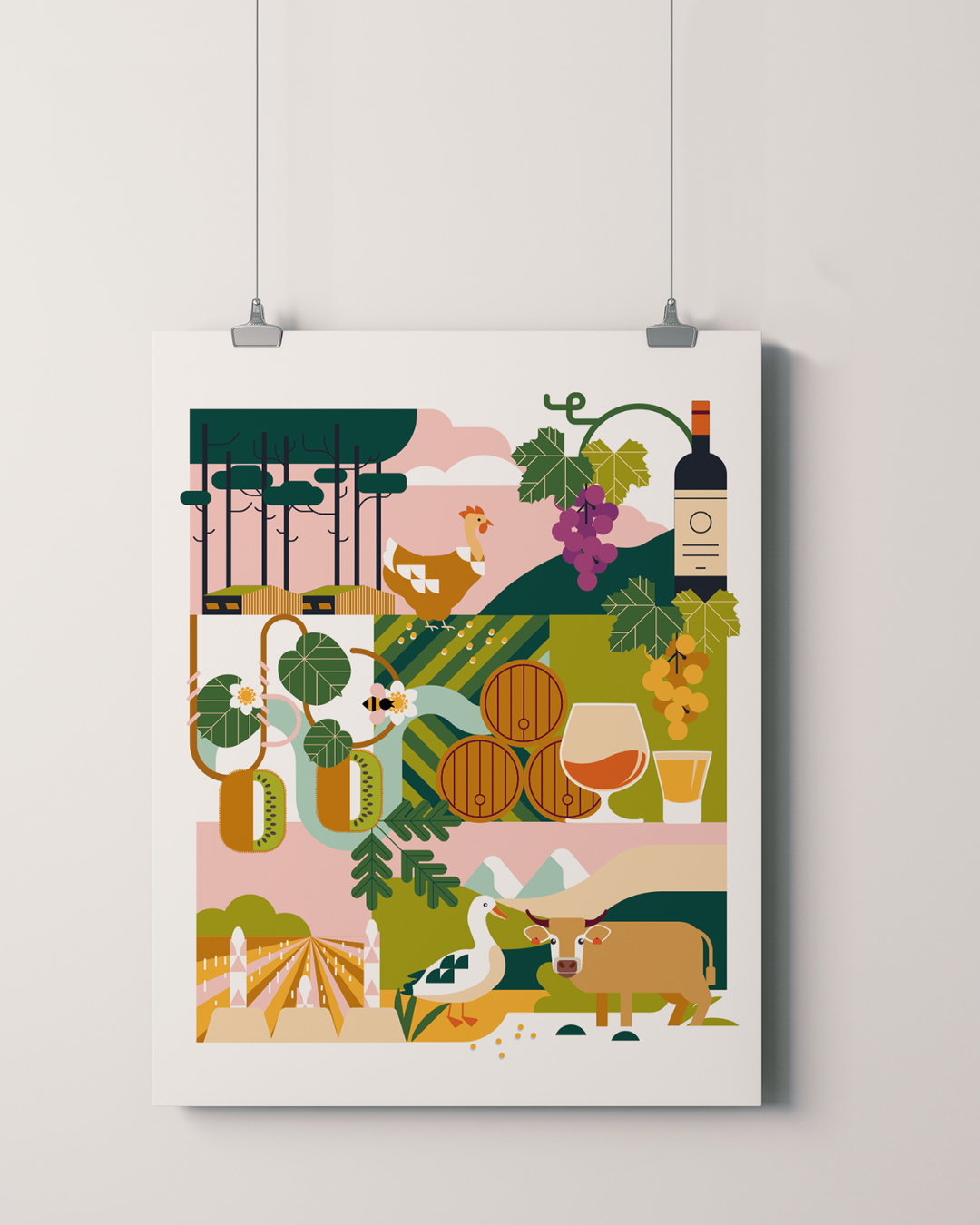 Affiche sur le territoire des Landes pour la marque Qualité Landes mettant en avant les producteurs et aliments locaux.