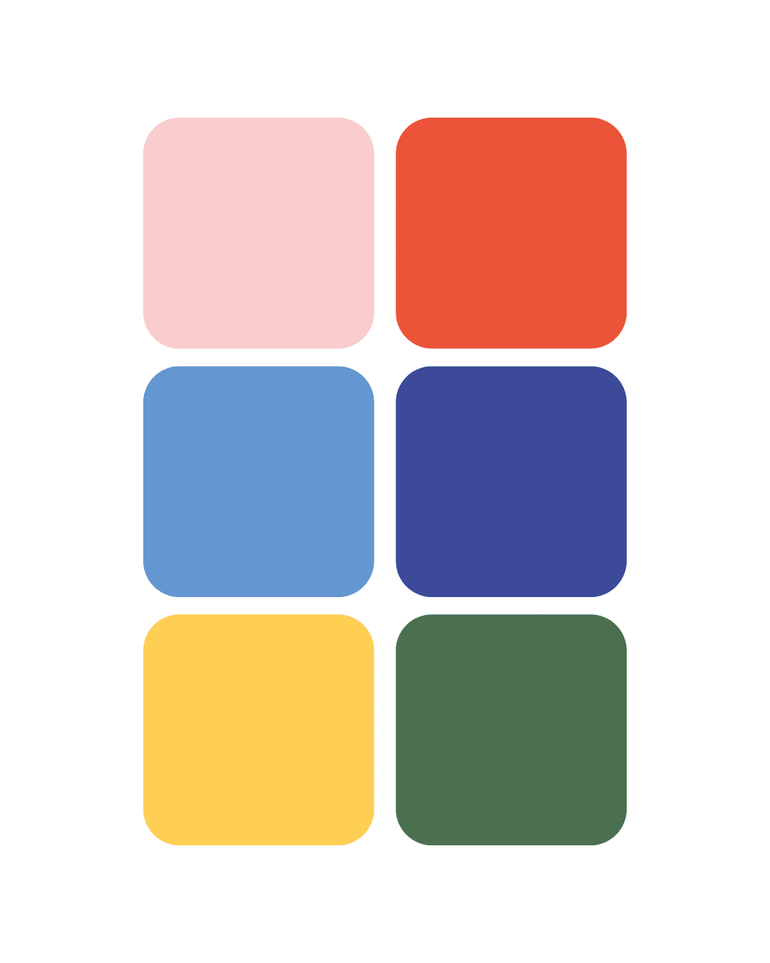 Palette de couleurs de l'affiche Paulette intérieurs et Basket Landes. Des couleurs vibrantes et joyeuses.