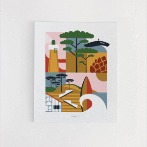 Affiche fabriquée dans les Landes et représentant ce magnifique territoire dans un style graphique