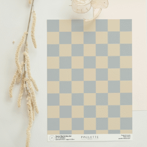 Echantillon A4 du motif à damier bleu clair et beige Biarritz.