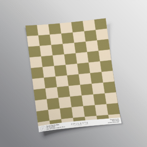Echantillon A4 du motif à damier vert olive et beige Biarritz.