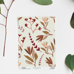 Echantillon du motif fleuri Hossegor aux couleurs chaudes avec terracotta et bruns.