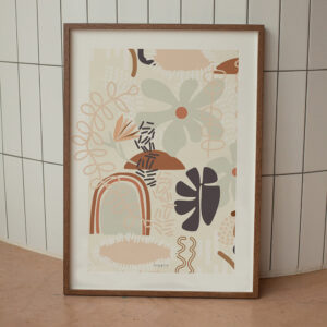 Affiche Hossegor au style graphique et ethnique dans des tons de rose et terracotta tendance.