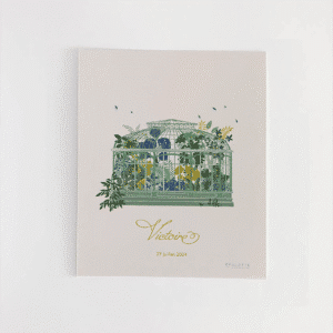 Affiche personnalisable d'une serre et ses plantes luxuriantes sur un fond beige rosé pour un style rétro et élégant.