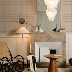 Papier peint tartan à grands carreaux inspiré du tissage des textiles pour un style très élégant.