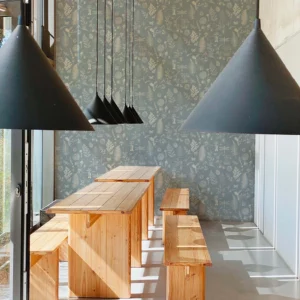 Papier peint Arjuzanx représentant des plantes comme des gravures, fines et délicates, cette végétation blanche sur fond bleu scandinave apporte de la dimension à votre mur toute en douceur.