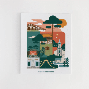 Affiche du village de Luxey dans un style coloré et graphique dans une ambiance festival de musique.
