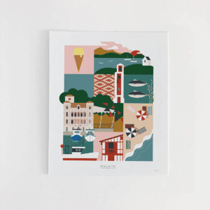 Affiche vintage de Saint Jean de Luz avec une belle palette de couleurs vibrantes.